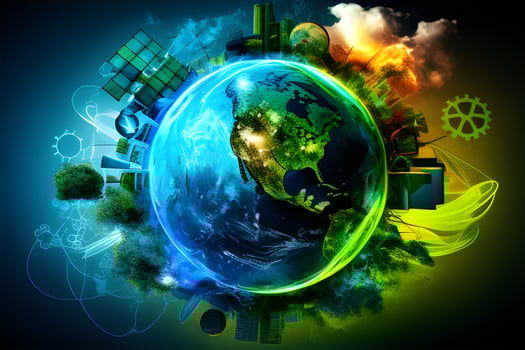 green planet earth with leaves designed by . photo