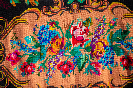 Slavic embroidered towels. National Ukrainian or Belarusian ethnic patterns on the fabric. photo