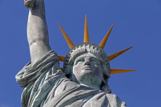 close up of Statue of Liberty on the island Cygnes in Paris photo