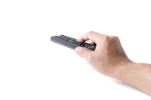 hand with multimedia tv remote control isolated photo