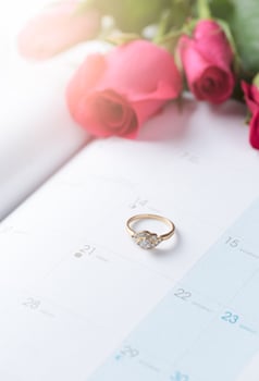 Wedding gold rings on calender 14 February photo