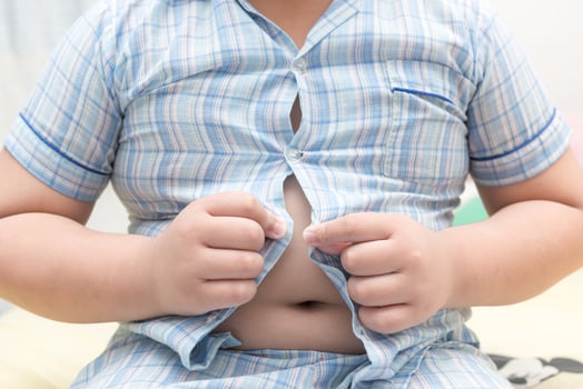 Obese Fat boy can't button up his shirt photo