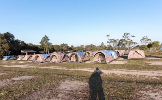tent camping on grass with shadow of photographer photo