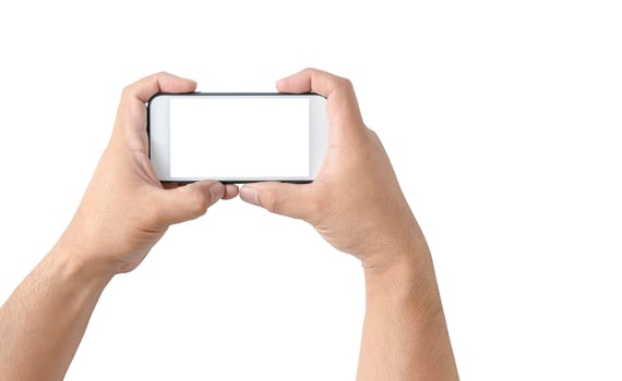 Two hands holding  smart phone photo