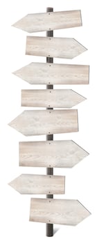 Wooden Signpost with Many Arrow Isolated on White Background photo