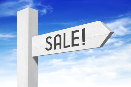 Sale - White Wooden Signpost with one Arrow photo
