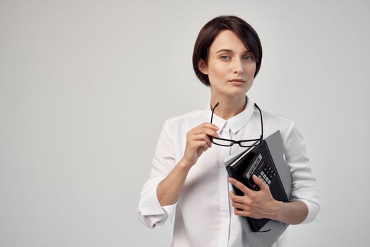 woman in white shirt Secretary office executive light background photo