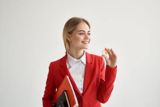 financier Red jacket virtual money economy isolated background photo
