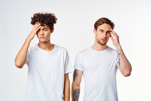 Cheerful friends in white t-shirts emotions movement photo