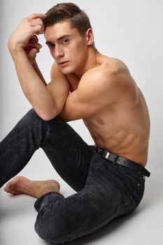 pretty man naked torso isolated background attractive look photo