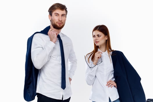 business men and women in suits finance office communication photo