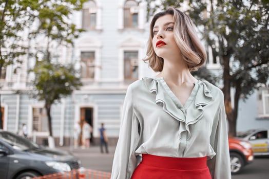 pretty woman red lips charm street lifestyle photo