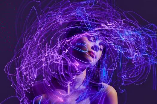Beauty Fashion woman neon lines posing model glamor color background unaltered photo