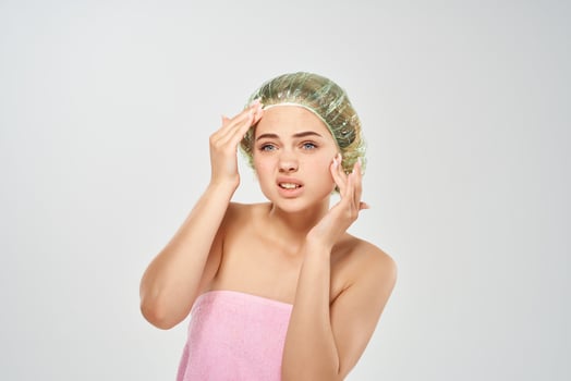 woman in pink towel skin care naked shoulders hygiene photo