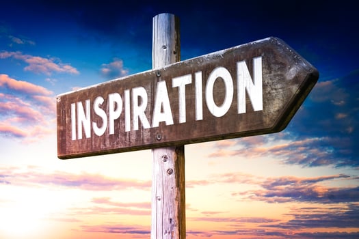 Inspiration - Wooden Signpost with one Arrow, Sunset Sky in Background photo