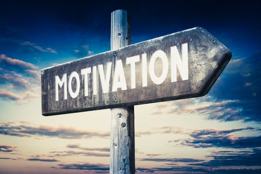 Motivation - Wooden Signpost with one Arrow, Sunset Sky in Background photo