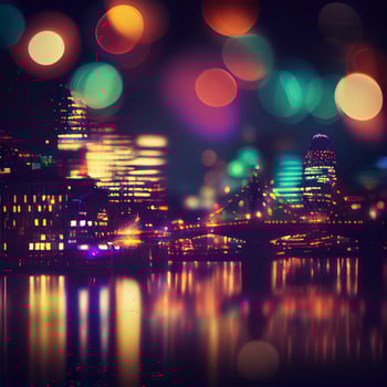 City night landscape bokeh, blurred illustration, urban landscape at dusk time - image photo
