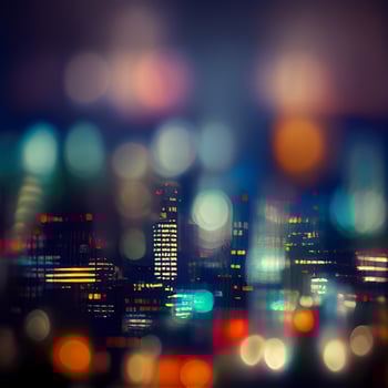 City night landscape bokeh, blurred illustration, urban landscape at dusk time - image photo
