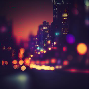 City night landscape bokeh, blurred illustration, urban landscape at dusk time - image photo