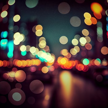 City night landscape bokeh, blurred illustration, urban landscape at dusk time - image photo