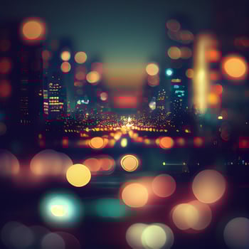 City night landscape bokeh, blurred illustration, urban landscape at dusk time - image photo
