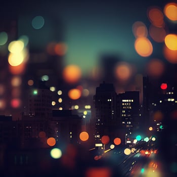 City night landscape bokeh, blurred illustration, urban landscape at dusk time - image photo