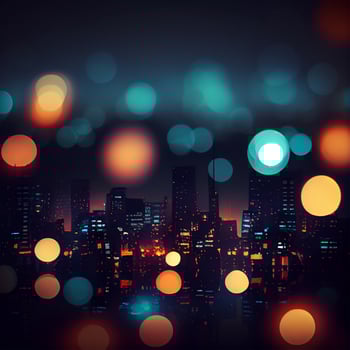 City night landscape bokeh, blurred illustration, urban landscape at dusk time - image photo