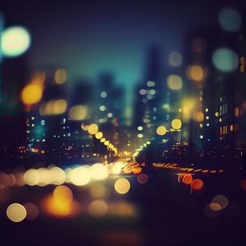City night landscape bokeh, blurred illustration, urban landscape at dusk time - image photo
