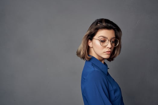 pretty woman glamor blue shirt fashion elegant style photo