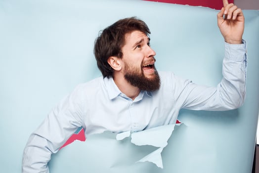 Man in shirt over wall emotions lifestyle fun office corporate party photo