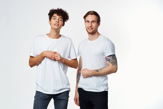 two friends fun friendship studio emotions isolated background photo