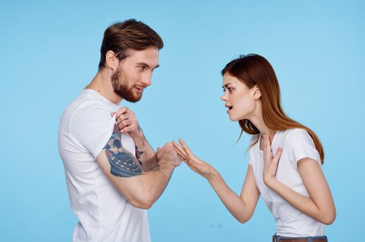 man or woman wearing white t-shirts fun fashion friendship photo