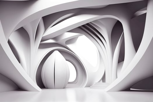 futuristic interior, smooth shapes ceramic wall, white background, ai generation photo