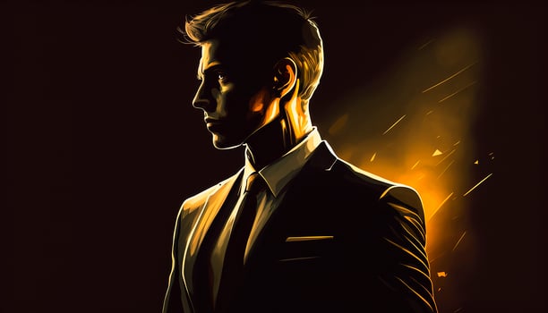 A Close-Up Silhouette of a Rich Businessman in Black and Gold Suit. photo