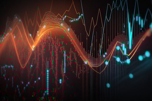 , stock market chart lines, financial graph on technology abstract background represent financial crisis, financial meltdown. Technology concept, trading market concept. photo