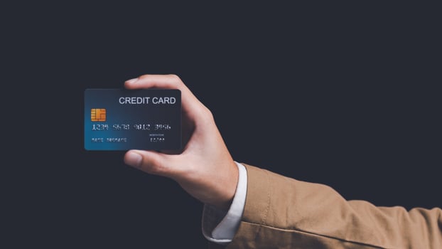 Consumers use credit cards to conduct financial transactions, payment with wireless communication technology,Digital money transfer,Online payment shopping,digital banking and online payment concept photo