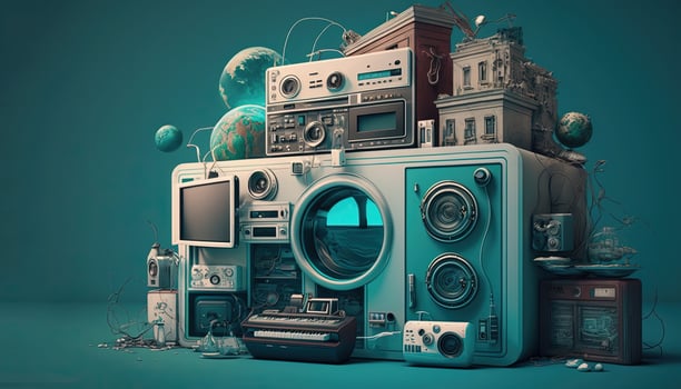 , Internet of things IOT devices and connectivity on a network, cloud at center, horizontal illustration. Technology concept, smart home. photo