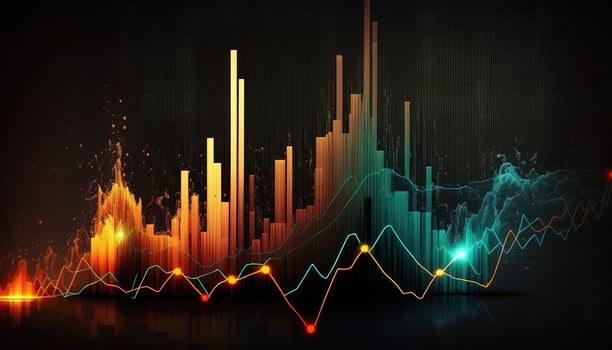 , stock market chart lines, financial graph on technology abstract background represent financial crisis, financial meltdown. Technology concept, trading market concept. photo