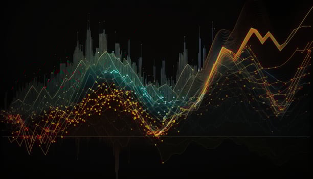 , stock market chart lines, financial graph on technology abstract background represent financial crisis, financial meltdown. Technology concept, trading market concept. photo