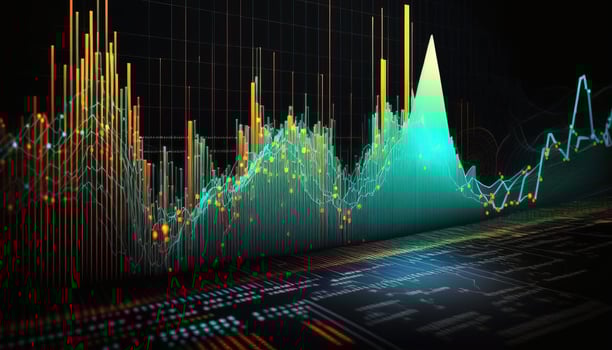 , stock market chart lines, financial graph on technology abstract background represent financial crisis, financial meltdown. Technology concept, trading market concept. photo