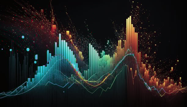 , stock market chart lines, financial graph on technology abstract background represent financial crisis, financial meltdown. Technology concept, trading market concept. photo