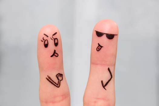 Finger art of couple. Couple of swears, shows the languages to each other. photo