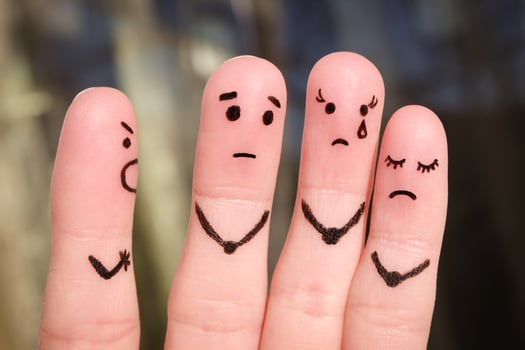 Finger art of people. The concept of a man scolds of people, and they upset. The boss berates his subordinates at work. photo