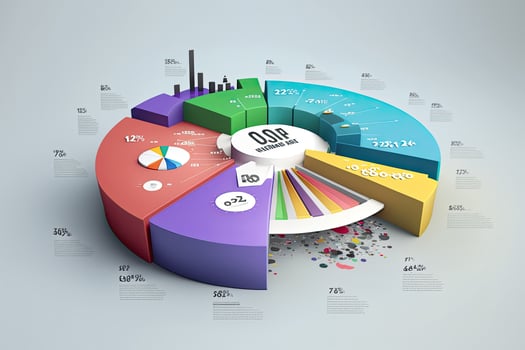 Big data analytics report. Infographic with graph and chart on abstract background. Distribution of data by business categories. Created with photo