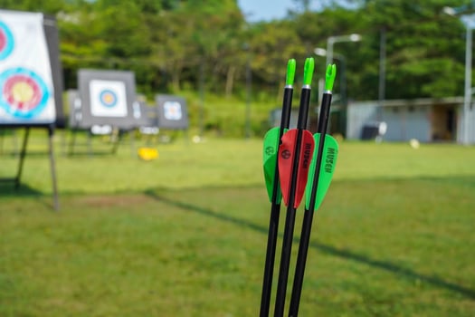 Jakarta, Indonesia, August 10, 2022, arrow hitting the target on the target board colorful archery, archery sport photo