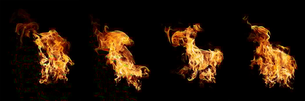 Group of real and hot flames are burning on a black background. photo