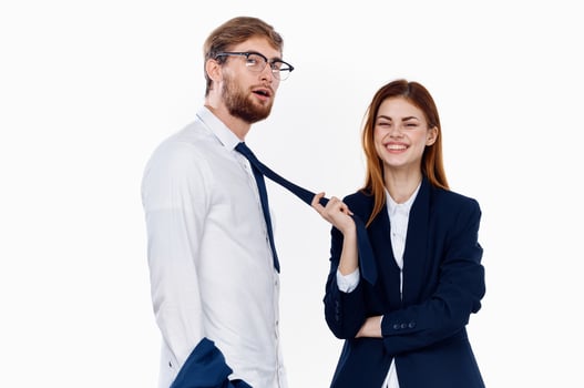man and woman in suits work colleague communication entrepreneur photo