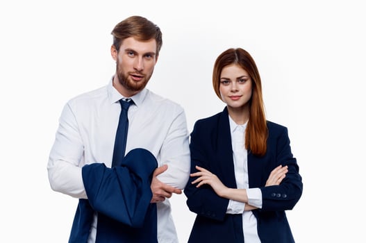work colleagues are standing beside financial managers office light background photo