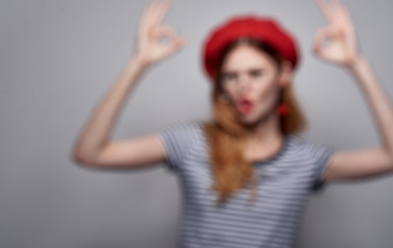 pretty woman in red hat decoration cosmetics smile model photo