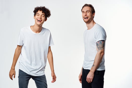 two man in white t-shirts emotions friendship fun photo